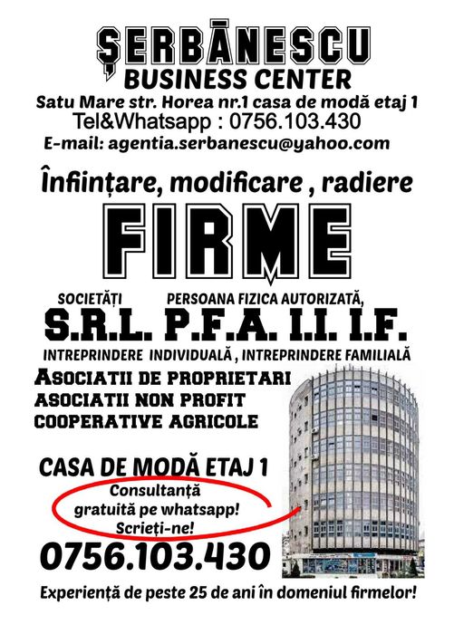 Infiintari-modificari societati II IF PFA asociatii  cooperative