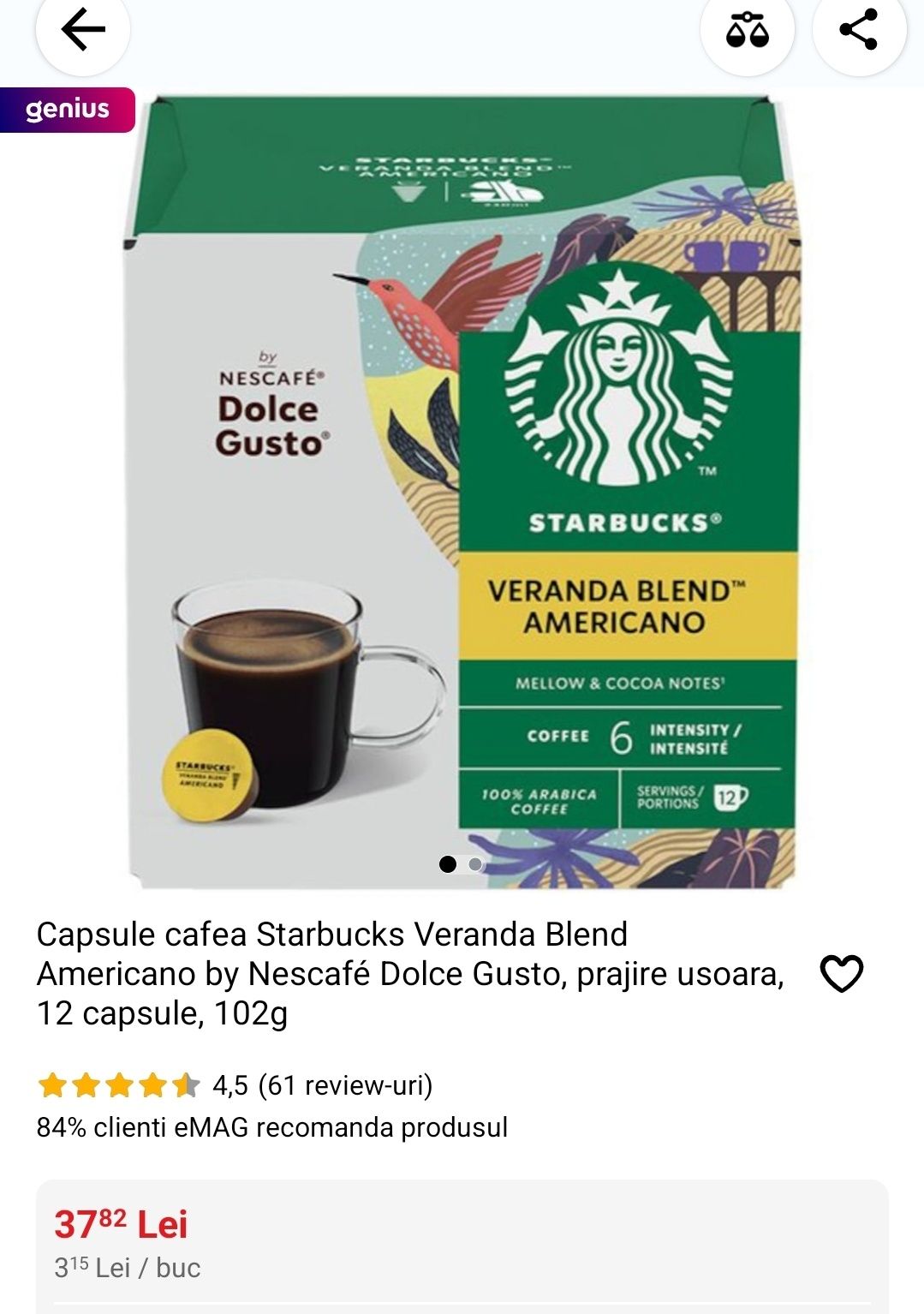 Capsule cafea Starbucks Veranda Blend Americano Dolce Gusto pachet 3