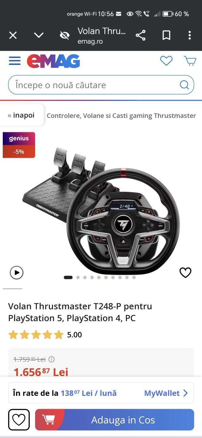 Volan Thrustmaster t248 compatibil ps4, ps5, pc  + stand volan