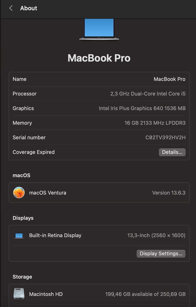 MacBook Pro 13, 2017, 2.3 GHz i5, 16GB RAM,  256GB