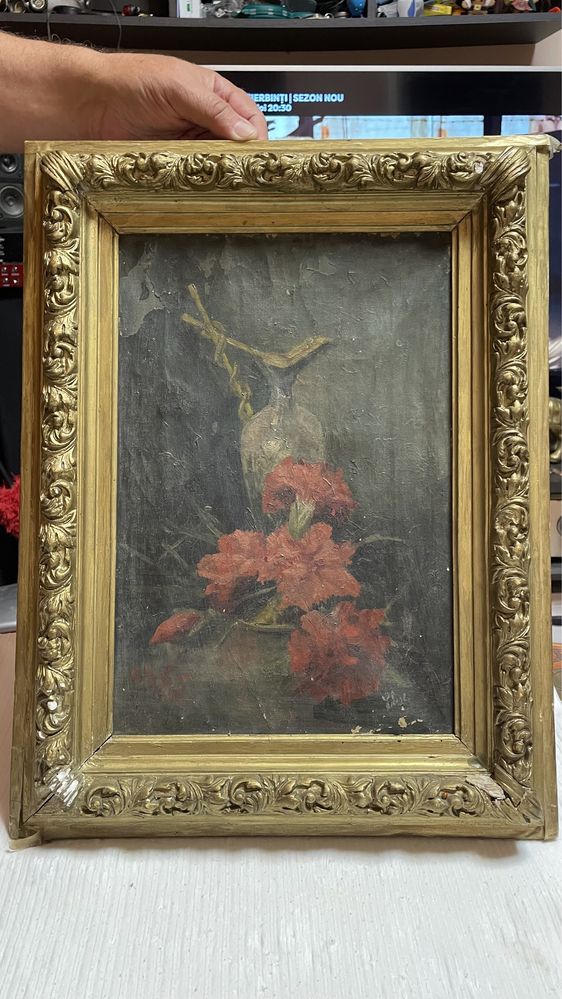 Tablou Pictat Panza Eugene 1904/1804 Glastra cu Flori-fIX