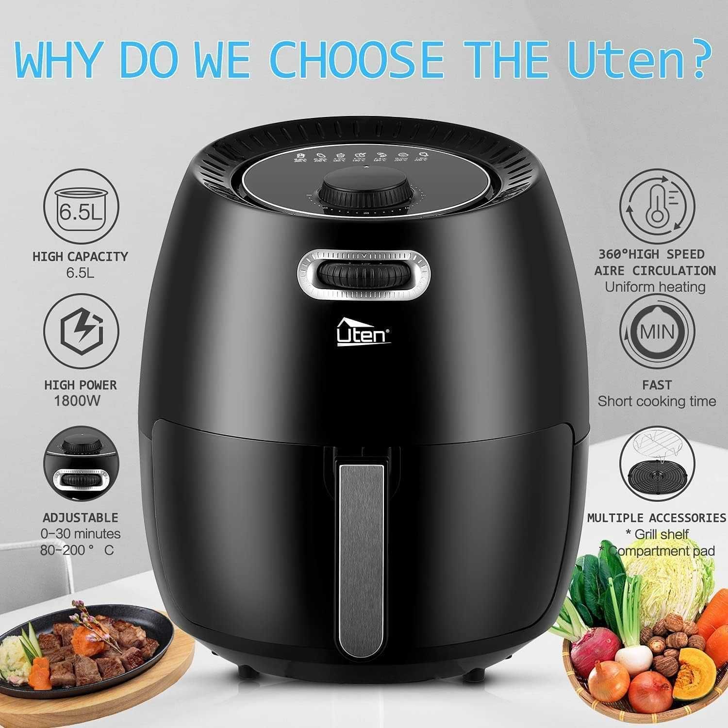 Фритюрник с горещ въздух Uten Air Fryer, 6.5L, 1800W, Class A+++