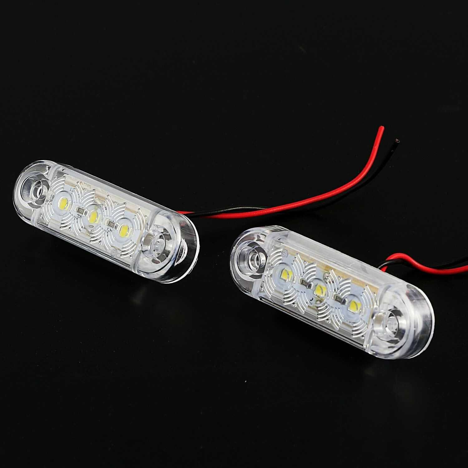 Мини ЛЕД LED габарити овал с 3 диода 12-24V , БЕЛИ