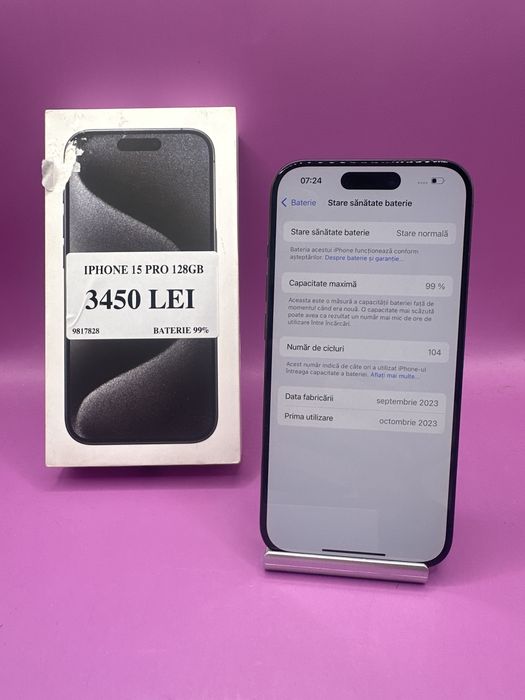 Iphone 15 Pro 128gb baterie 99%•Matei Amanet Crangasi•98178
