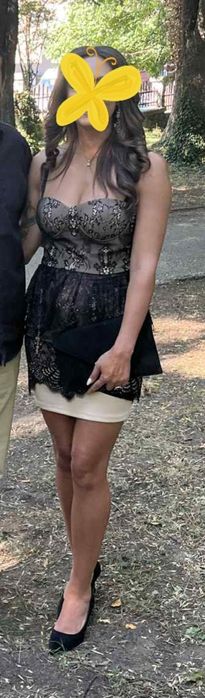 Къса черна дантелена рокля