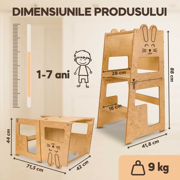 Turn de invatare, Bunny, tip Montessori, cu tabla de scris, +12luni
