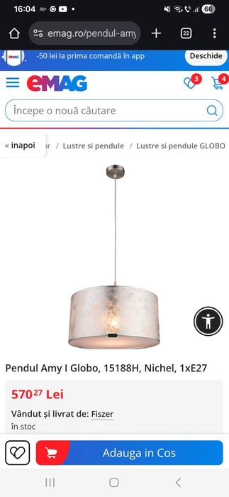 Lustra Globo argintie 40 cm