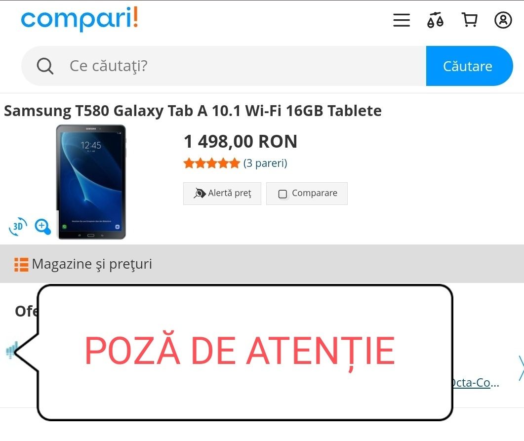Vând tabletă Samsung Galaxy Tab A10 SM - T580 . 2016