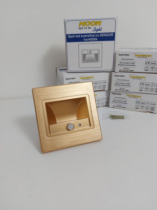 6 Spot led scara/hol cu SENZOR 1w/4000k Auriu NOI