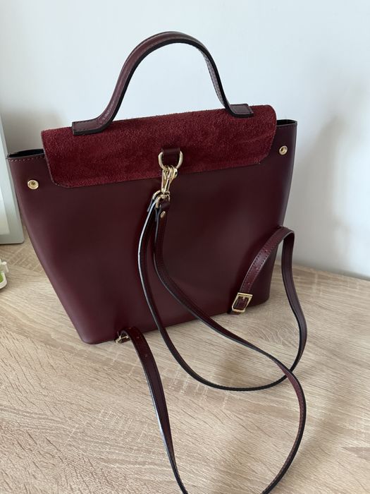 Geanta tip rucsac bordo piele naturala