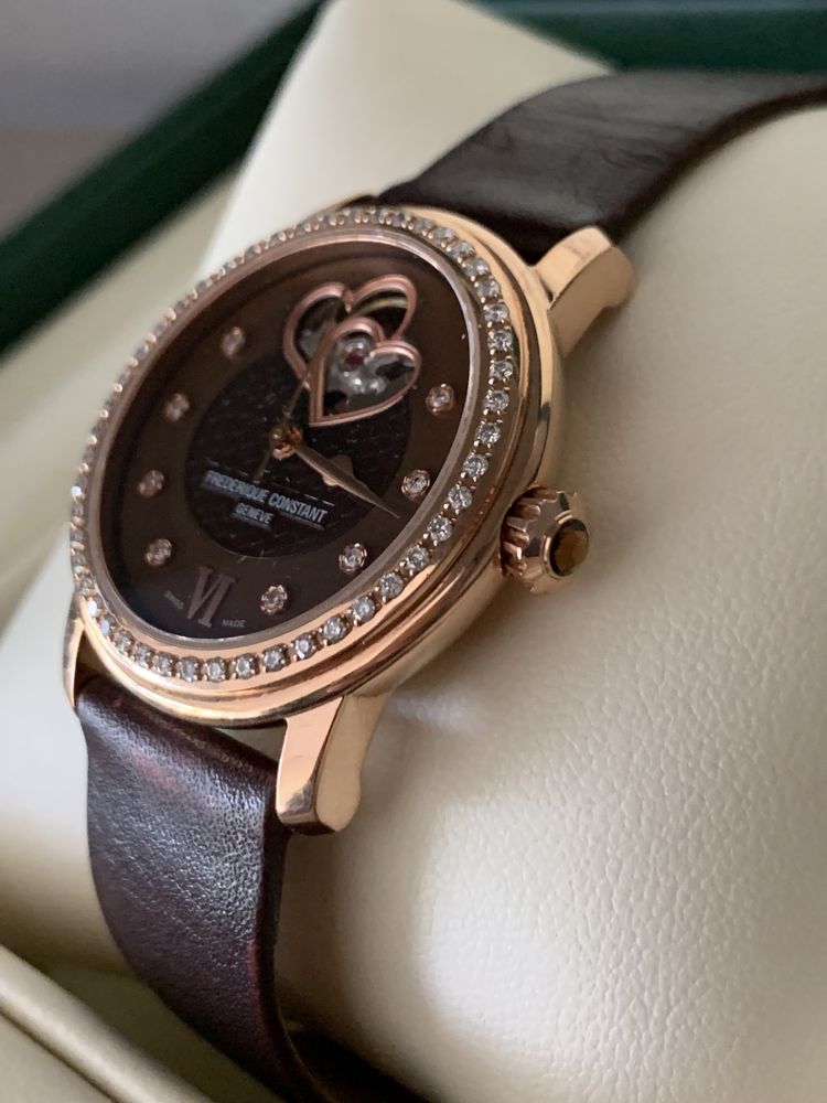 Ceas dama Frederique Constant Ladies Double Heartbeat, Diamonds & Gold