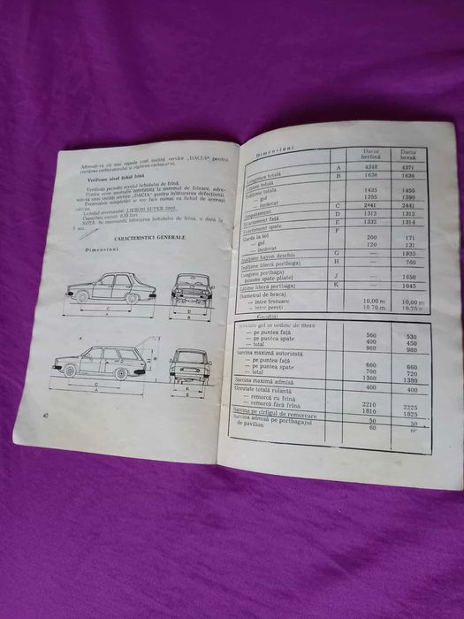 Carte Dacia berlină şi break, 1985
