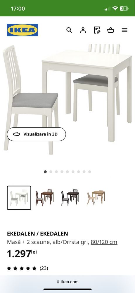 Masa extensibila Ikea + 2 scaune EKEDALEN set