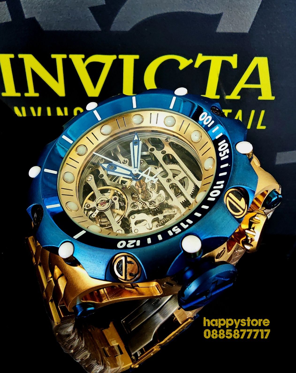 часовник INVICTA Reserve Skeleton automatic Gold 56 mm, Инвикта нов