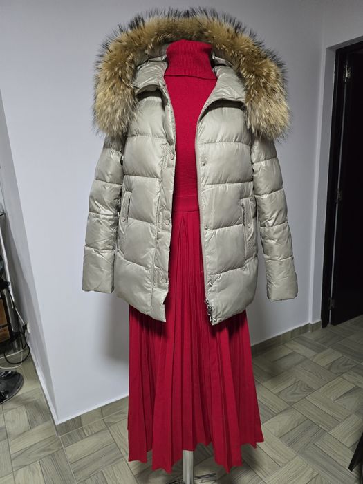 Geaca cu blana naturala de vulpe, interior puf de gasca