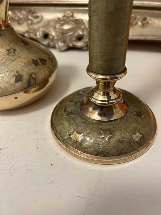 DN220 Set 2 obiecte frumoase de bronz cloisonne stelute 700g 10si20cmh