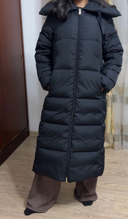 Длинный черный женский пуховик Италия пух перо Мадзерини