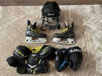 Кънки, нагръдник, каска и ракъвици за хокей на лед CCM и Bauer