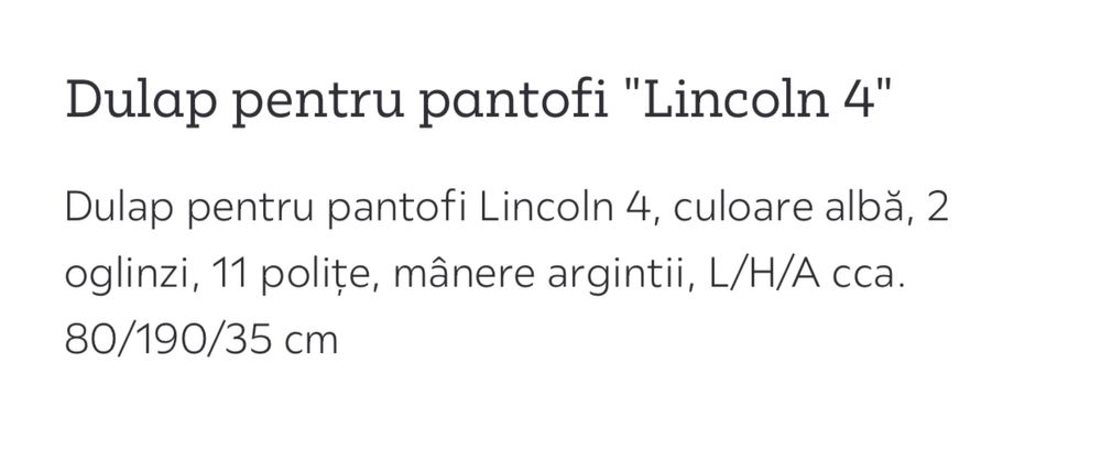 VÂND pantofar LINCOLN, 2 oglinzi, 12 rafturi, nou ! 80x35x190