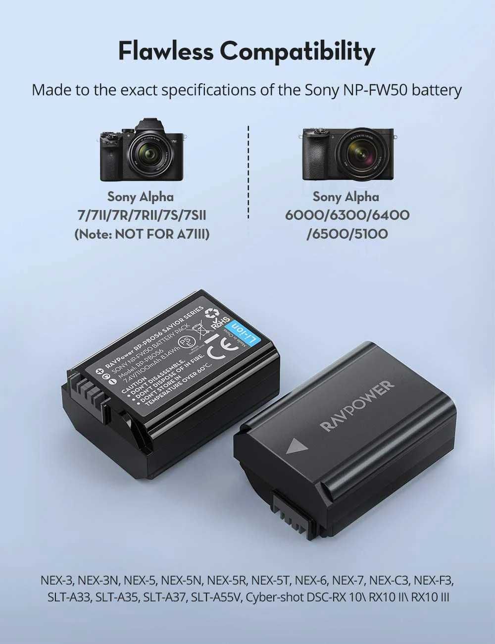 SONY RAVPower Комплект зарядно устройство + 2 батерии