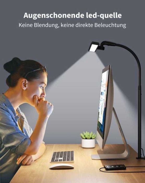 НОВА! LED Настолна лампа, 40 см 12 W, димируема, скоба за захващане