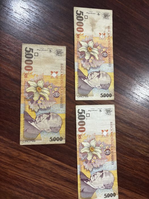 3 bacnote 5.000 lei bani vechi