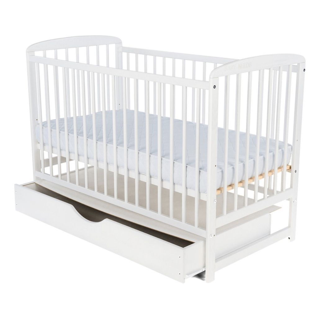 Pachet pătuț din lemn masiv de pin și MDF, BabyNeeds + saltea premium