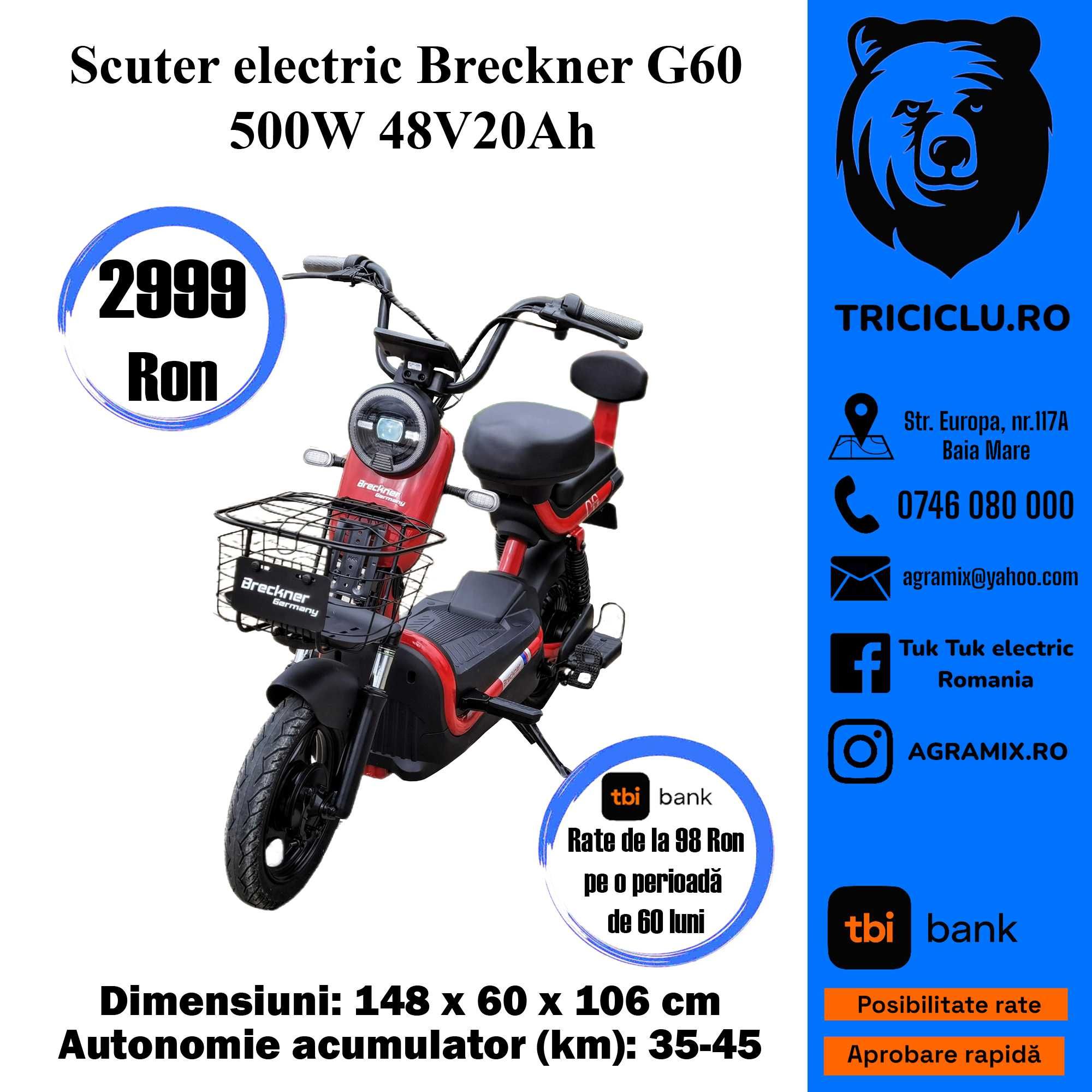 Scuter electric Breckner G60 rosu negru nou fara permis Agramix