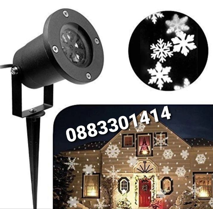 Коледен Прожектор Лазерен Фенер Снежинки Водоустойчив