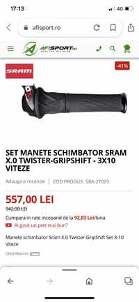 Maneta Sram GripShift 3 viteze