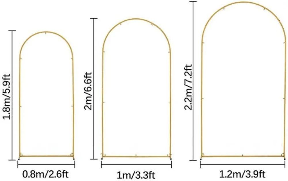Set de 3 suporturi pentru fundaluri cu arc de nuntă (2,2 m, 2,0 m, 1,8