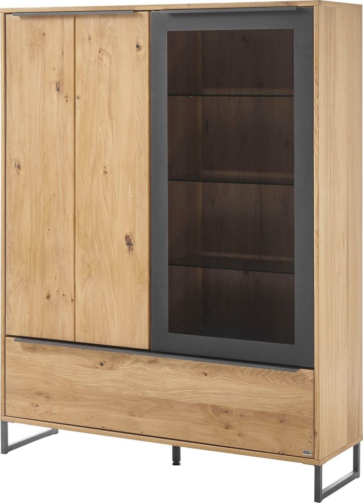 Comoda inalta Alan , iluminare LED , fronturi furniruite , 124 cm