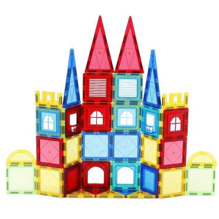 Set de Constructie Magnetic Tiles 3D, jucarii educationale, 103 piese