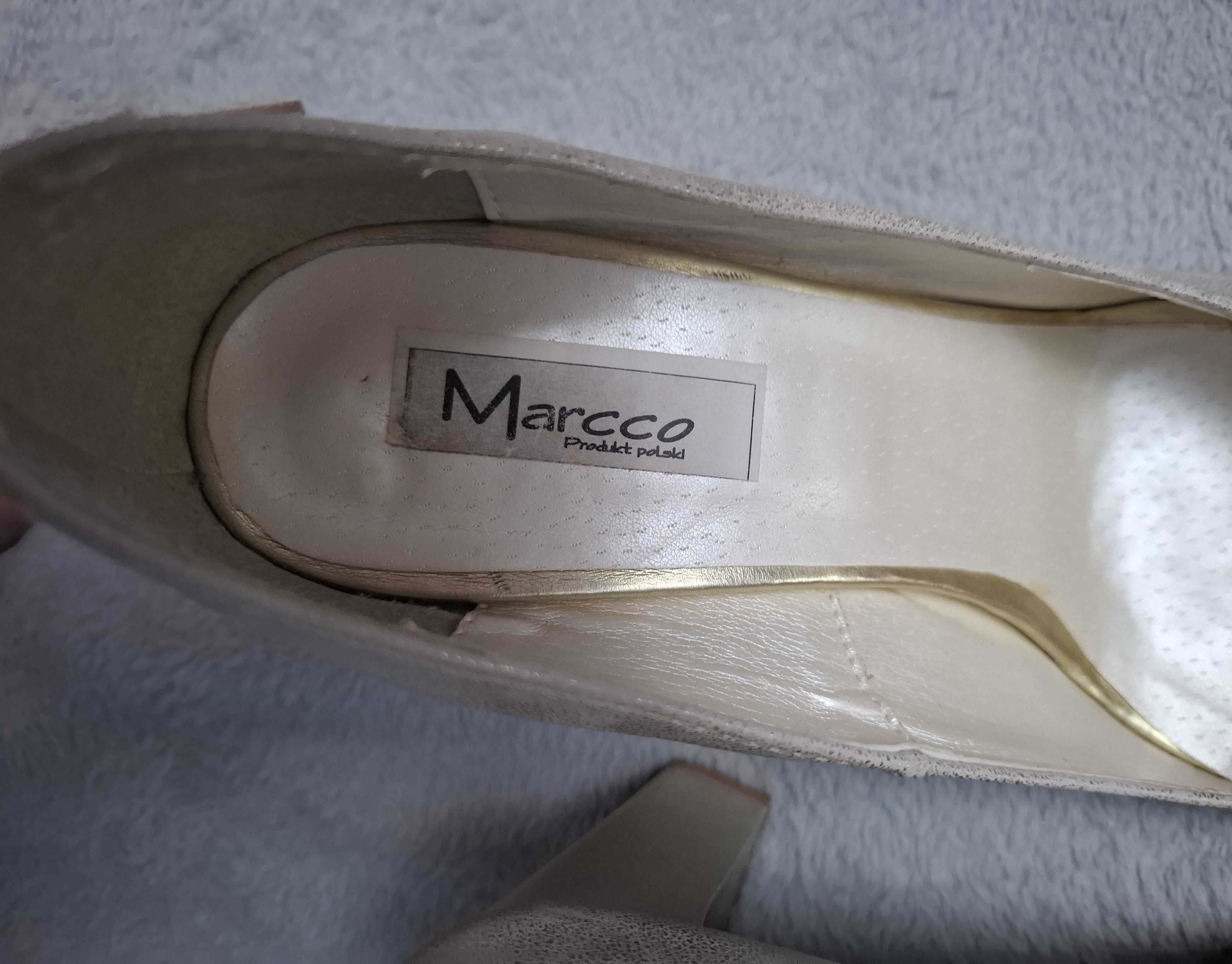 Pantofi cu toc gros, aurii, 41, Marcco