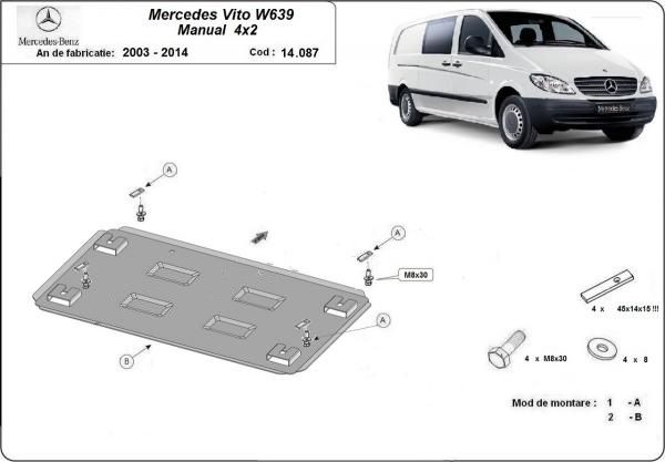 Scut motor metalic pentru Mercedes Vito 1996-prezent - otel 2-2.5mm