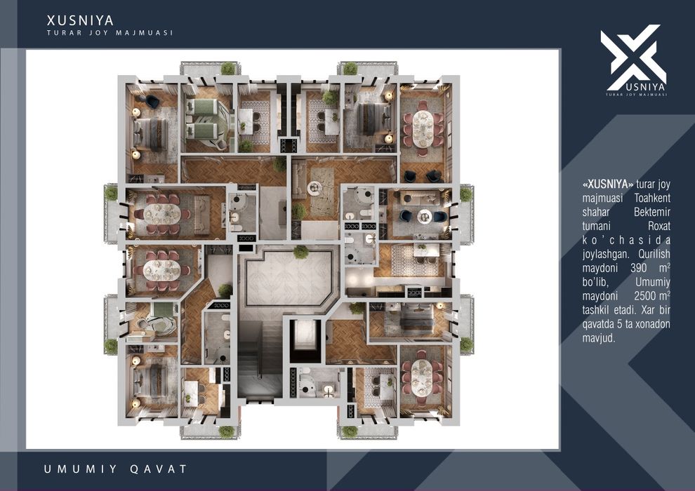 Toshkent shahar Vodnikda joylashkan XUSNIYA TURAR JOY majmuomiz