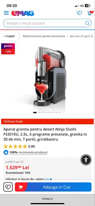 Aparat granita pentru desert Ninja slushi - sigilat