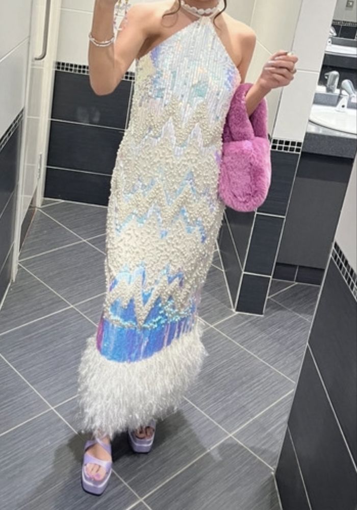 Rochie bijuterie Asos cu pene perle si paiete