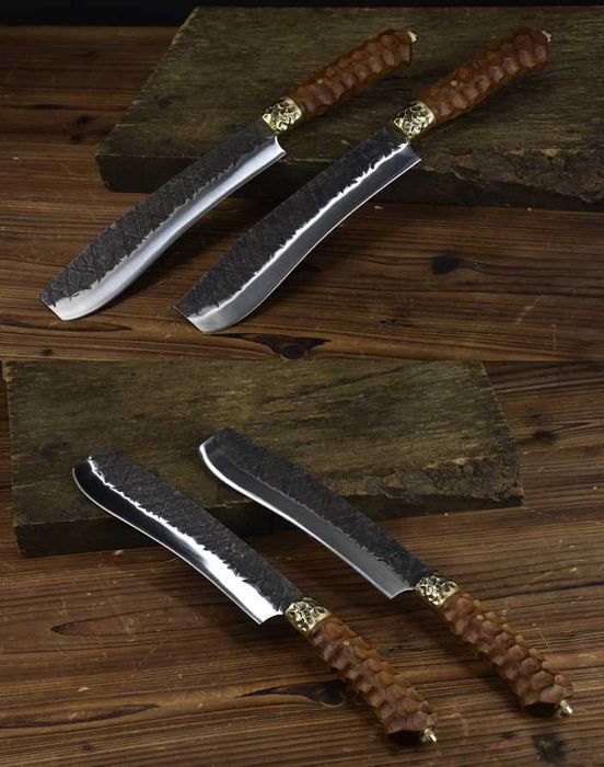 Cutit/Midi maceta tip Gurkha Blade/Kukri, maner lemn incrustat