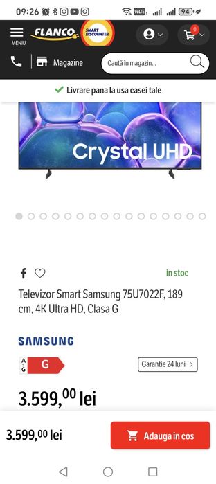 Smart TV Samsung 75inch 190cm Netflix YouTube UHD 4K