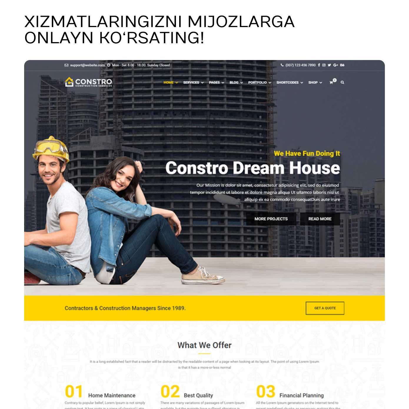 Qurilish kompaniyalari uchun professional vebsayt ishlab chiqamiz