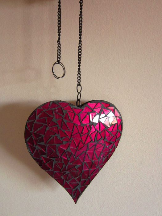 cadou rar Craciun Tiffany Heart Inima mozaic sticla metal Germany 1960