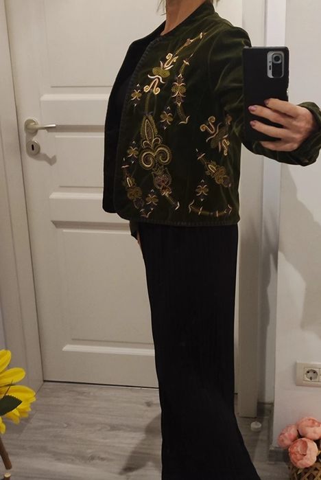 Blazer/sacou catifea fină Verde olive,  handmade, mărime M, oversize,