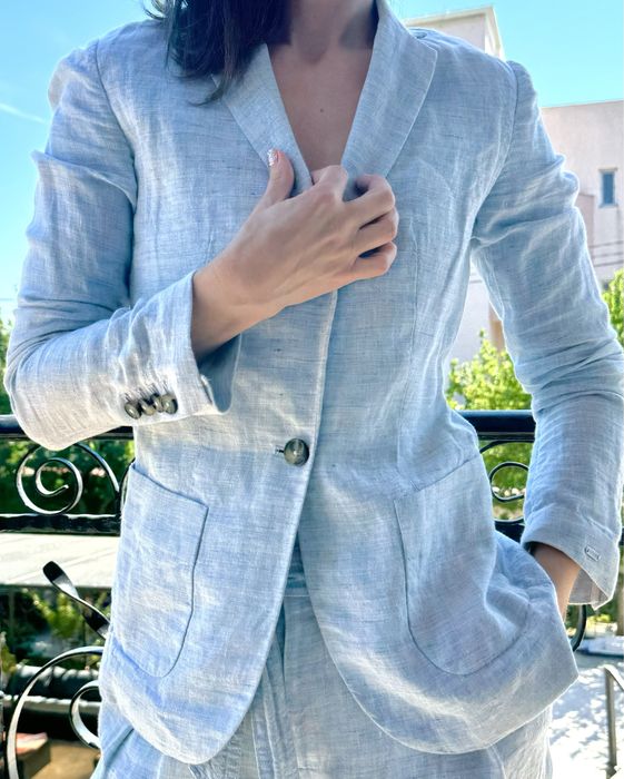 Светло син дамски ленен костюм Tommy Hilfiger