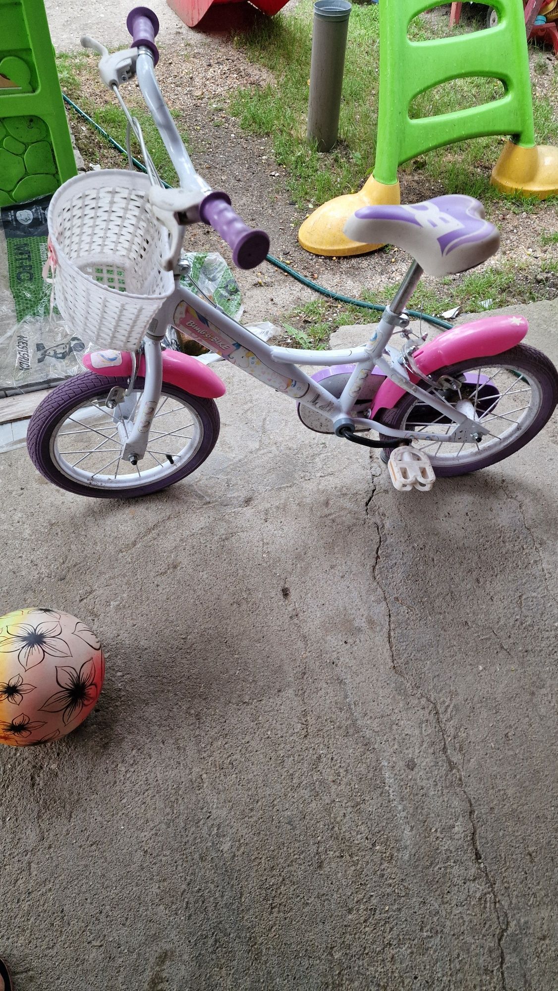 Bicicleta pentru copii Bimbo Bike Unicorn 14 inch, 1 viteza, alb/viole