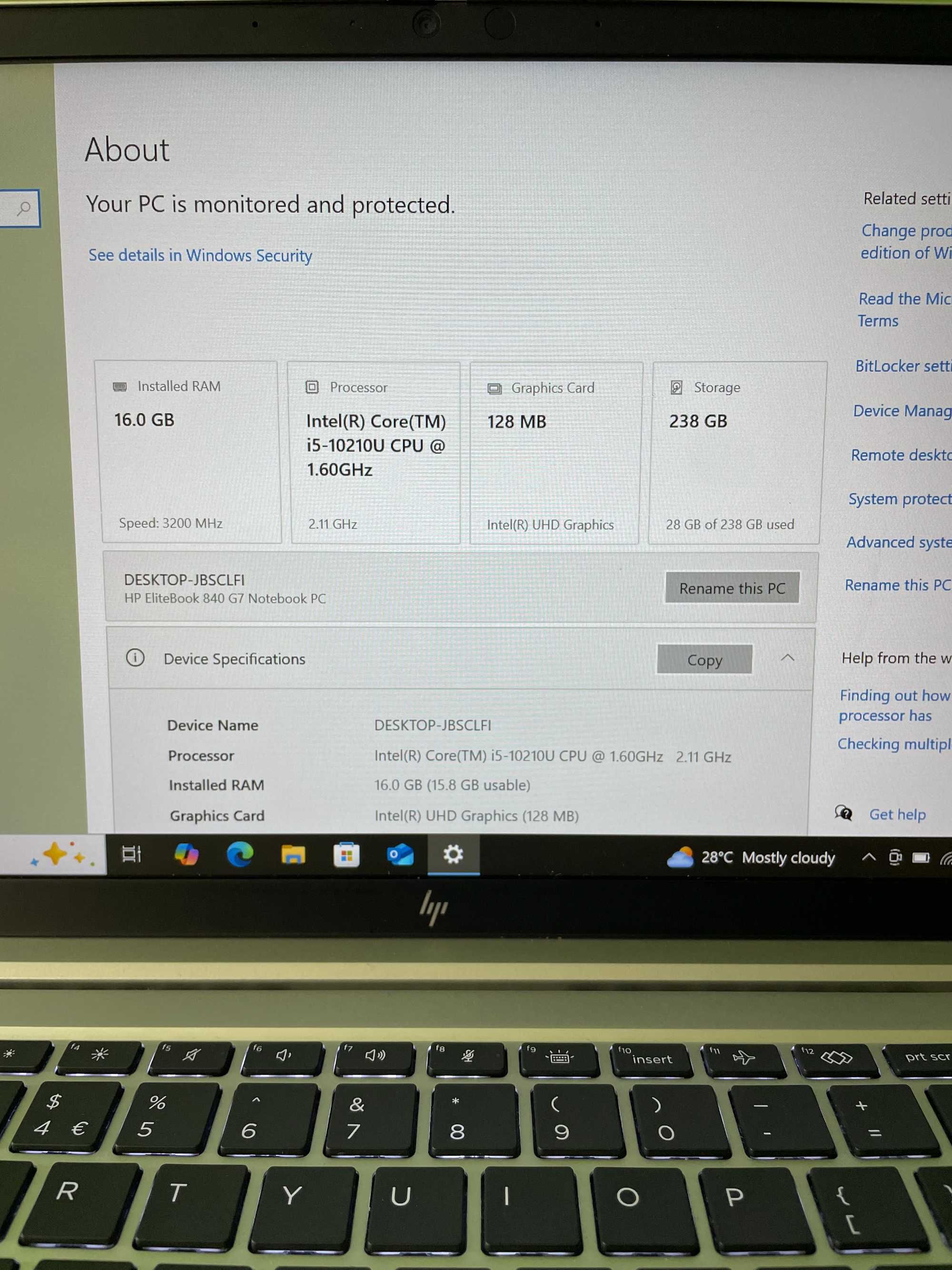 HP EliteBook G7 - 14''IPS, i5-10210U, 16GB RAM, 256GB NVMe PCle SSD