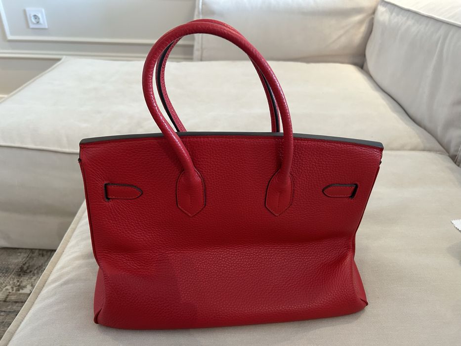 Hermes червена кожена чанта .разнер 35 см