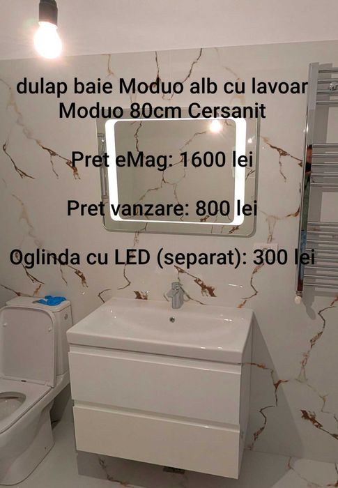 Set lavoar + suport lavoar + baterie + oglinda cu LED -> nou