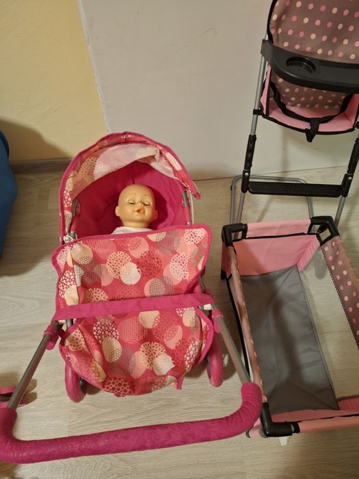 Колички за кукли, легло и столче за хранене