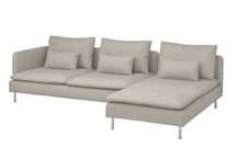 Canapea 4 locuri cu şezlong, capăt deschis roz pastel Ikea (SÖDERHAMN)